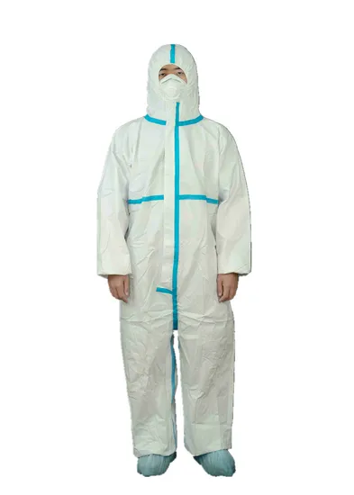 Type 4/5/6 Disposable Protective Chemical Clothing with Blue Tape and Hood for Paint Spray/Agriculture