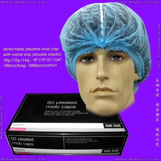 Disposable Detectable PP Clip Mob Cap with Metallic Strip 