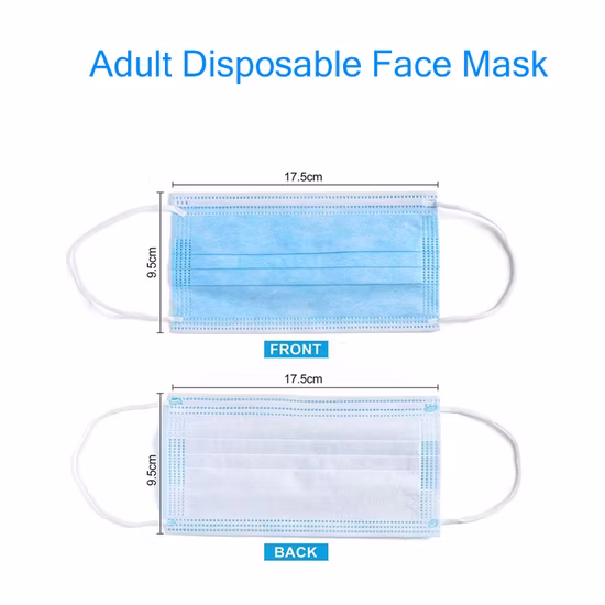 High Quality Hot Sales Mass Production Customized OEM Disposable 3ply Nonwoven Spundond+Meltblown+Spundond Blue Face Mask